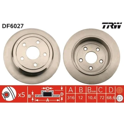 Bilde av TRW DF6027 Bremseskiver 320 10 5 115 fullt ut spraylakkert CHRYSLER: 300C Sedan