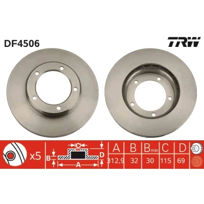 Bilde av TRW DF4506 Bremseskiver 313 32 5 144 ventilert spraylakkert TOYOTA: Land Cruiser 100