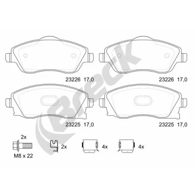 Bilde av BRECK 23225 00 702 10 Bremseklosser med hjulfestebolt tilbehør OPEL: Combo C Varebil / Stasjonsvogn, Meriva A, Corsa Hatchback