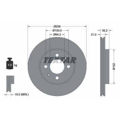 Bilde av TEXTAR PRO 92165903 Bremseskiver 258 21 04/08 100 innvendig ventilert belagt uten hjulfestebolt, hjulnav HONDA: Jazz 2
