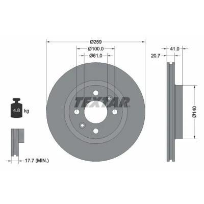 Bilde av TEXTAR PRO 92292103 Bremseskiver 259 20,7 04/06 100 innvendig ventilert belagt uten hjulfestebolt, hjulnav RENAULT: Kangoo I Express,