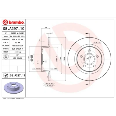 Bilde av Bremseskive, Bakaksel, ford tourneo connect, transit 1362867, 1362868, 2T142A315AA, 2T142A315AB, 2T142A315AC, 2T142A315BA, 2T14