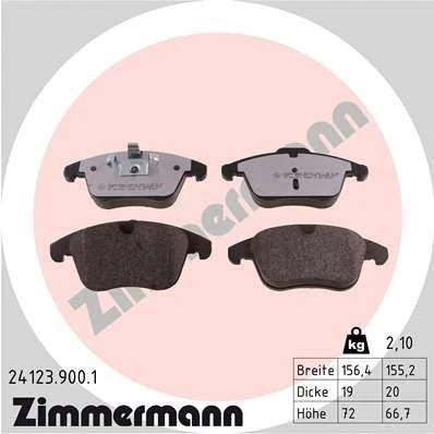 Bilde av ZIMMERMANN 24123.900.1 Bremseklosser Bildet viser leveranseinnholdet VOLVO: XC70 II Stasjonsvogn, V60 I, V70 3, FORD: Galaxy Mk2 MPV, MONDEO 4 Turnier