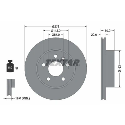 Bilde av TEXTAR PRO 92074403 Bremseskiver 276 22 05/06 112 innvendig ventilert belagt uten hjullager, hjulfestebolt, hjulnav