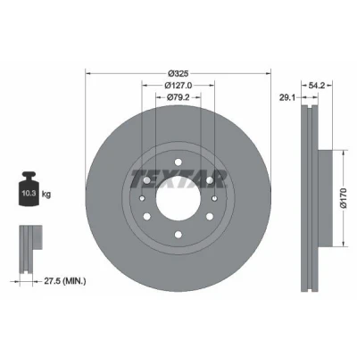 Bilde av TEXTAR 92226200 Bremseskiver 325 29,1 06/08 127 utvendig ventilert uten hjulfestebolt, hjulnav CHEVROLET: Trailblazer