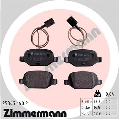 Bilde av ZIMMERMANN 25347.140.2 Bremseklosser inkl. slitasjevarselkontakt med skruer Bildet viser leveranseinnholdet FIAT: 500 Hatchback, C Cabrio