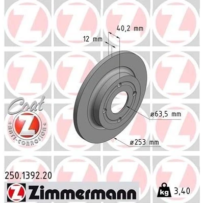 Bilde av ZIMMERMANN COAT Z 250.1392.20 Bremseskiver 253 12 4/4 4 108 fullt ut belagt FORD: FIESTA 7