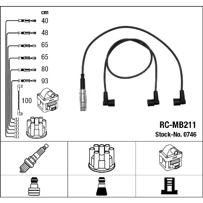 Bilde av NGK 0746 Pluggledninger 7 MERCEDES BENZ: SL Cabrio, 190, W124 Sedan