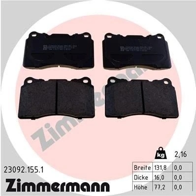 Bilde av ZIMMERMANN 23092.155.1 Bremseklosser Bildet viser leveranseinnholdet VOLVO: V70 2, S60 I