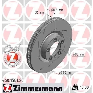 Bilde av ZIMMERMANN COAT Z 460.1581.20 Bremseskiver 360 36 7/5 5 130 innvendig ventilert, med sliss belagt høy karbon PORSCHE: Panamera