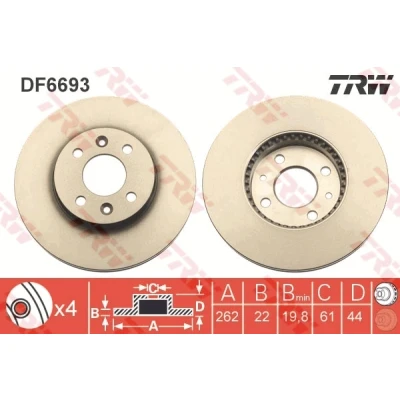 Bilde av TRW DF6693 Bremseskiver 262 22 4 100 ventilert spraylakkert