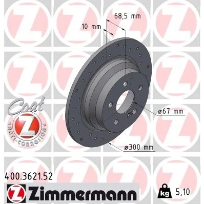 Bilde av ZIMMERMANN 400.3621.52 Bremseskiver 300 10 6/5 5 112 fullt ut, hullet belagt høy karbon MERCEDES BENZ: E Klasse T modell, Sedan