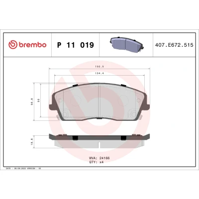 Bilde av BREMBO P 11 019 Bremseklosser med akustisk slitasjevarsel uten tilbehør DODGE: Challenger Coupé