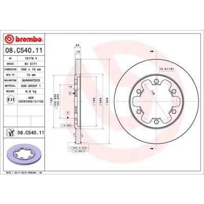 Bilde av BREMBO 08.C540.11 Bremseskiver 308 18 6 fullt ut belagt FORD: Transit V363 Van, Mk6 Minibuss, Flatvogn lastebil / Chassis
