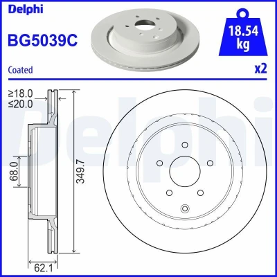 Bilde av DELPHI BG5039C Bremseskiver 350 20 5 ventilert belagt ubehandlet uten hjullager, ABS sensorring
