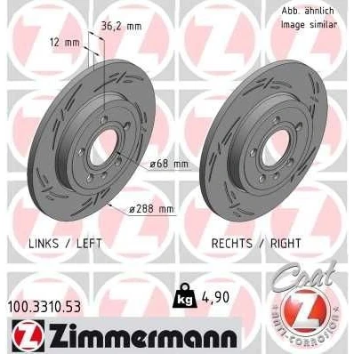Bilde av ZIMMERMANN 100.3310.53 Bremseskiver 288 12 6/5 5 112 fullt ut, med sliss belagt AUDI: A4 B7 Avant, Sedan, B6/B7 Cabrio