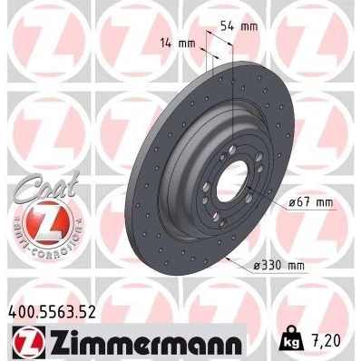Bilde av ZIMMERMANN Bremseskive MERCEDES BENZ: GLE 14mm 9/5 5 hull 112mm fullt ut, hullet belagt høy karbon 400.5563.52 1674238700,167423870007,A1674238700