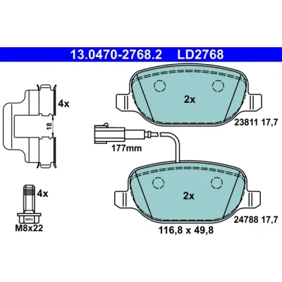 Bilde av ATE Ceramic 13.0470 2768.2 Bremseklosser med integrert slitasjevarselkontakt bremsecaliperskruer ALFA ROMEO: Giulietta Hatchback
