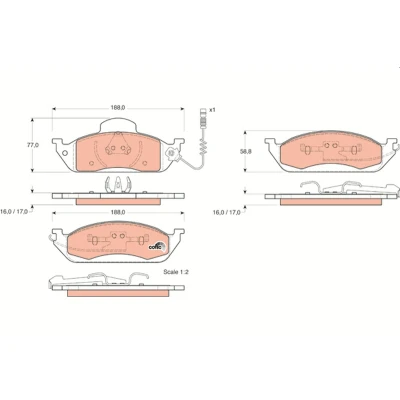 Bilde av TRW COTEC GDB1378 Bremseklosser inkl. slitasjevarselkontakt MERCEDES BENZ: ML Klasse