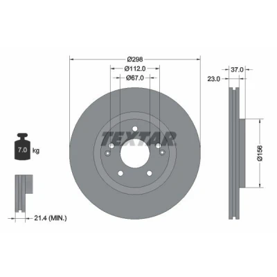 Bilde av TEXTAR 92324903 Bremseskiver 298 23 05/07 112 innvendig ventilert belagt uten hjullager, hjulfestebolt, hjulnav SSANGYONG: XLV SUV
