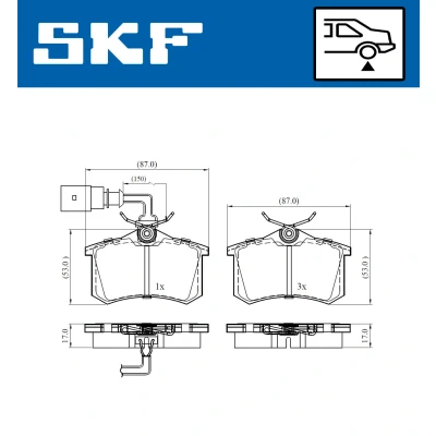 Bilde av SKF VKBP 90452 E Bremseklosser inkl. slitasjevarselkontakt