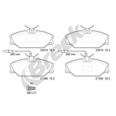 Bilde av BRECK 21388 00 702 10 Bremseklosser inkl. slitasjevarselkontakt, med integrert slitasjesensor tilbehør RENAULT: ESPACE 2, Super 5 Hatchback
