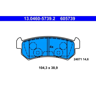 Bilde av ATE 13.0460 5739.2 Bremseklosser ikke klargjort for slitasjeindikator, ekskl. slitasjevarselkontakt CHEVROLET: Nubira Stasjonsvogn, Lacetti Sedan