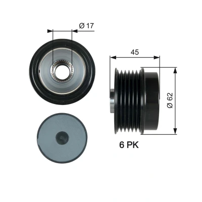 Bilde av GATES OAP7180 Frihjul Dynamo 45 FleetRunner Micro V Stretch Fit HYUNDAI: ix35, i40 Stasjonsvogn, i30 II Hatchback, KIA: Sportage III