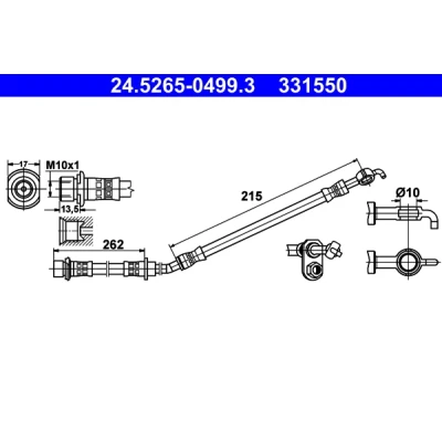 Bilde av ATE 24.5265 0499.3 Bremseslange 498, 262, 215 M10x1 TOYOTA: Urban Cruiser, Yaris III Hatchback