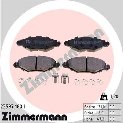 Bilde av ZIMMERMANN 23597.180.1 Bremseklosser med skruer Bildet viser leveranseinnholdet, fjær PEUGEOT: 206 Hatchback, 306 SW