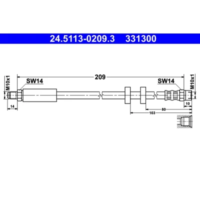 Bilde av ATE 24.5113 0209.3 Bremseslange 209 M10x1 AUDI: A6 C4 Avant, 100 Sedan