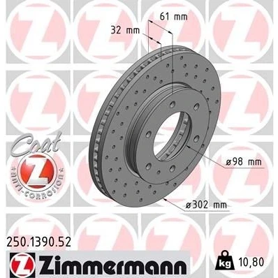 Bilde av ZIMMERMANN SPORT COAT Z 250.1390.52 Bremseskiver 302 32 7/6 6 140 innvendig ventilert, hullet belagt FORD: Ranger Mk3, MAZDA: BT 50 Pick up