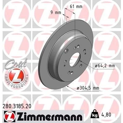 Bilde av ZIMMERMANN COAT Z 280.3185.20 Bremseskiver 304 9 10/5 5 114 fullt ut belagt HONDA: CR V 2