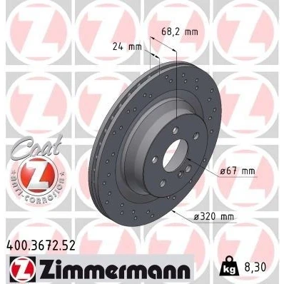 Bilde av ZIMMERMANN SPORT COAT Z 400.3672.52 Bremseskiver 320 24 6/5 5 112 innvendig ventilert, hullet belagt høy karbon MERCEDES BENZ: E Klasse T modell