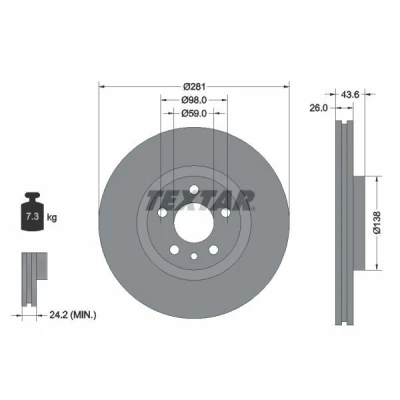 Bilde av TEXTAR PRO 92074003 Bremseskiver 281 26 05/06 98 innvendig ventilert belagt uten hjullager, hjulfestebolt, hjulnav PEUGEOT: Expert I Van