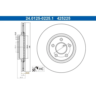 Bilde av ATE Bremseskive FORD: Transit Connect V408 Van, Mk2 Stasjonsvogn, Tourneo / Grand Stasjonsvogn 2279487