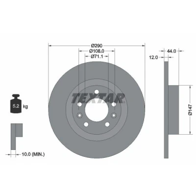 Bilde av TEXTAR PRO 92238003 Bremseskiver 290 12 05/07 108 fullt ut belagt uten hjulfestebolt, hjulnav PEUGEOT: 508 I SW, Sedan