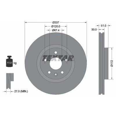Bilde av TEXTAR PRO 92187103 Bremseskiver 337 30 05/06 120 innvendig ventilert belagt uten hjulfestebolt, hjulnav OPEL: Insignia A Sports Tourer