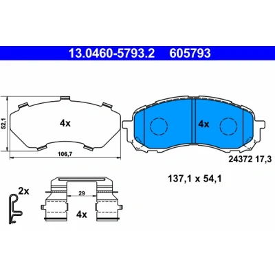 Bilde av ATE 13.0460 5793.2 Bremseklosser med akustisk slitasjevarsel antihyle blikk tilbehør SUBARU: Impreza III Hatchback, Outback IV
