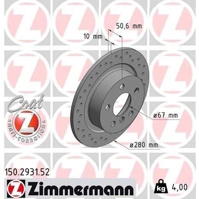 Bilde av ZIMMERMANN SPORT COAT Z 150.2931.52 Bremseskiver 280 10 6/5 5 112 fullt ut, hullet belagt høy karbon BMW: 2 Active Tourer, Gran X1
