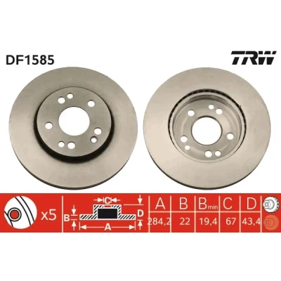 Bilde av TRW DF1585 Bremseskiver 284 22 5 112 ventilert spraylakkert MERCEDES BENZ: W124 Stasjonsvogn, Sedan, E Klasse T modell