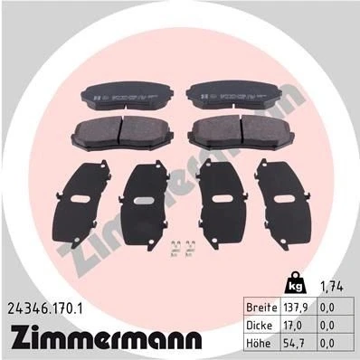 Bilde av ZIMMERMANN 24346.170.1 Bremseklosser med akustisk slitasjevarsel Bildet viser leveranseinnholdet SUZUKI: Grand Vitara 2 SUV