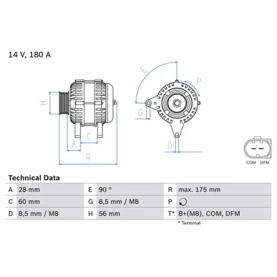 Bilde av BOSCH 0 986 080 090 Dynamo 14V 180A AUDI: A6 C6 Avant, Q7, Sedan, VOLKSWAGEN: Touareg I