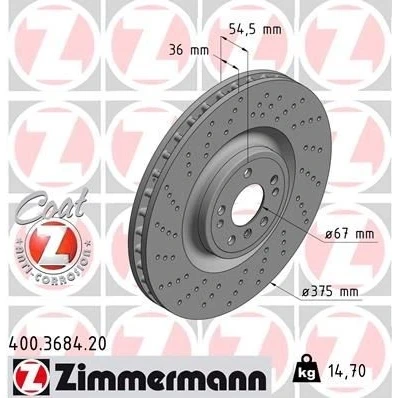 Bilde av ZIMMERMANN COAT Z 400.3684.20 Bremseskiver 375 36 8/5 5 112 innvendig ventilert, hullet belagt høy karbon MERCEDES BENZ: GL, GLE SUV, ML Klasse