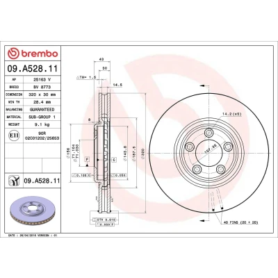 Bilde av BREMBO COATED DISC LINE 09.A528.11 Bremseskiver 320 30 5 innvendig ventilert belagt JAGUAR: XJ Sedan, S Type