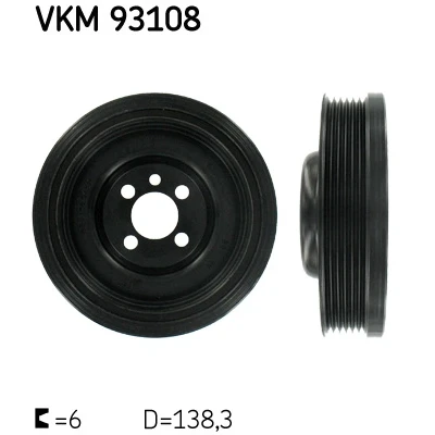 Bilde av SKF VKM 93108 Remskive Veivaksel 138,3 6 AUDI: A6 C7 Avant, Q5, VOLKSWAGEN: Transporter 5 Bus, 5, SKODA: Octavia 2 Combi