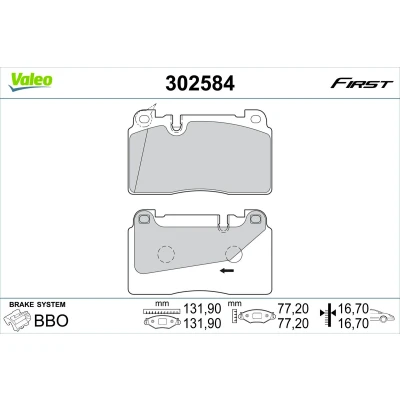 Bilde av VALEO 302584 Bremseklosser framaksel ekskl. slitasjevarselkontakt med antihyle blikk AUDI: A6 C7 Avant, Q5, A7 Sportback, PORSCHE: Macan