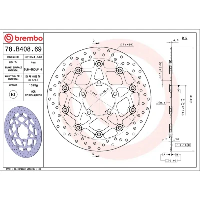 Bilde av BREMBO Bremseskive Serie Oro foran 310mm 4,5, 4.5mm 5 hullet, todelt bremseskive, flytende 78B40869 Bremseskiver, Skivebremser