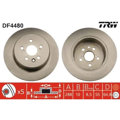 Bilde av TRW DF4480 Bremseskiver 288 10 5 100 fullt ut spraylakkert TOYOTA: Avensis I Stasjonsvogn, Sedan