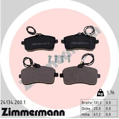 Bilde av ZIMMERMANN 24134.200.1 Bremseklosser inkl. slitasjevarselkontakt med skruer Bildet viser leveranseinnholdet PEUGEOT: 407 SW, Sedan